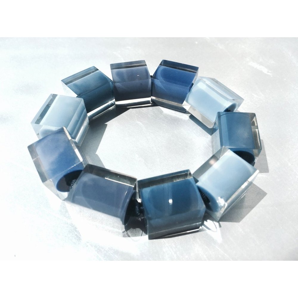 Blue Translucent Cubics Elastic Bracelet Vintage Plastic Jewelry
